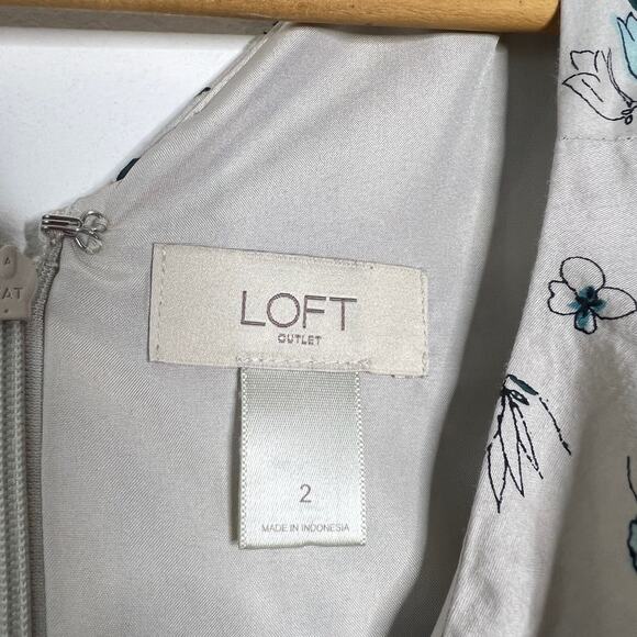 Loft Dress Womens 2 Blue Green Floral Knee Length A-Line Career Wedding Guest - Picture 5 of 10